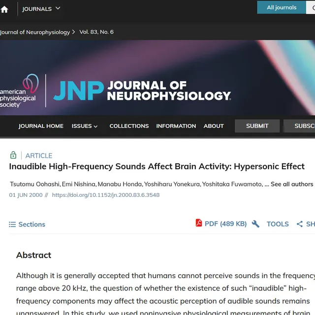 Journal of Neurophysiology article on inaudible high-frequency sounds affecting brain activity