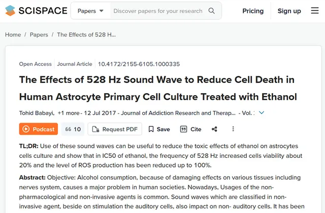 Study on 528 Hz sound wave reducing cell death in human astrocyte primary cell culture