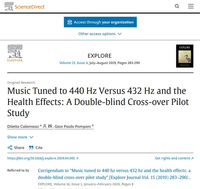 Pilot study comparing music tuned to 440 Hz and 432 Hz